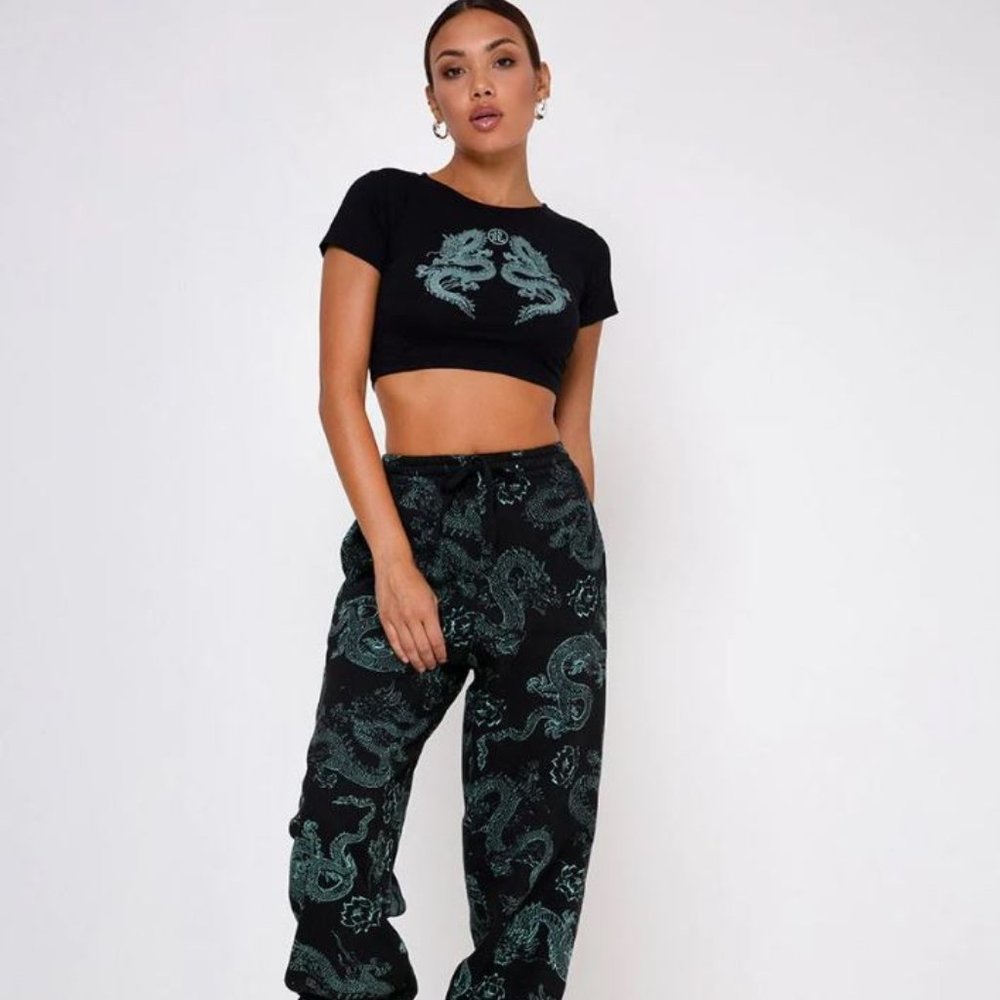 Motel Rocks Double Dragon Graphic Crop Top - Size S - Picture 6 of 10